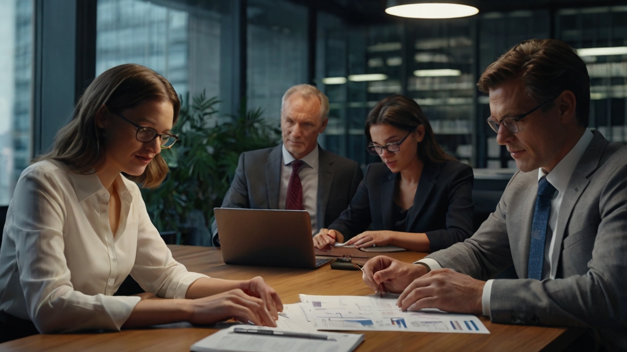 Financial professionals reviewing documents
